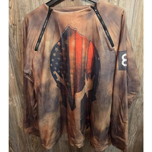 Chicyea Fleece Pullover L/S Shirt Sz 3XL Brown American Gladiator Helmet Dbl Zip